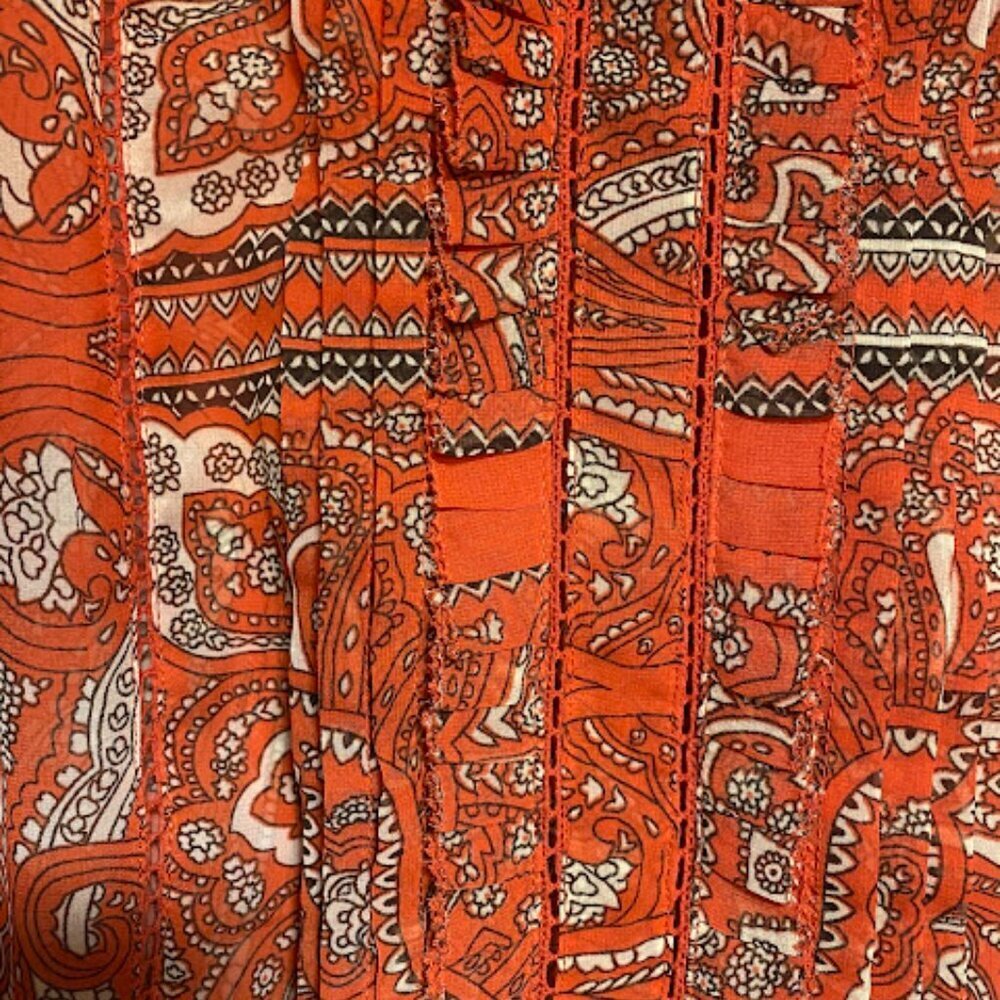 Love Sam Orange Paisley Boho Silk Chiffon Blouse Size XS - Picture 5 of 11